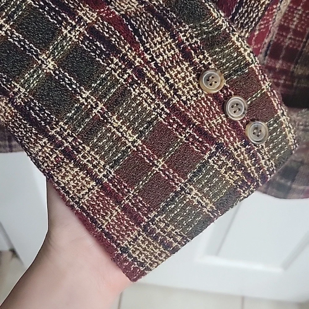 Vintage White Stag Heritage Plaid Textured Wool Blazer - Picture 6 of 7